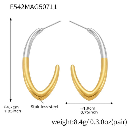 316L Stainless Steel High-Polished Minimalist Two-Tone C-Shape Hoop Earrings - Image 11