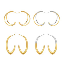316L Stainless Steel High-Polished Minimalist Two-Tone C-Shape Hoop Earrings - Image 5
