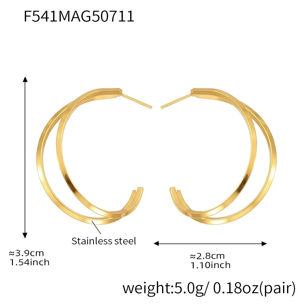 316L Stainless Steel High-Polished Minimalist Two-Tone C-Shape Hoop Earrings - Image 6