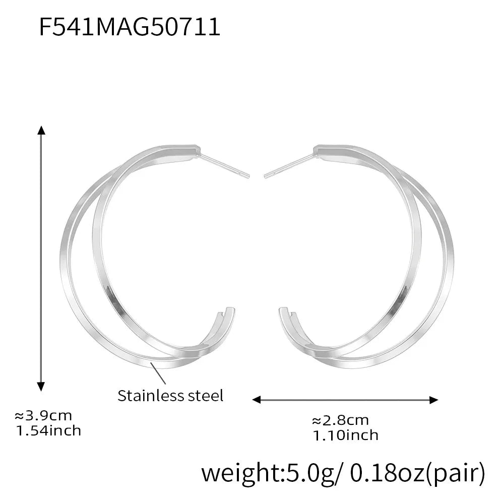 316L Stainless Steel High-Polished Minimalist Two-Tone C-Shape Hoop Earrings - Image 7