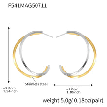316L Stainless Steel High-Polished Minimalist Two-Tone C-Shape Hoop Earrings - Image 8