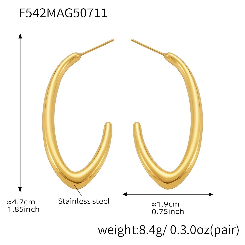 316L Stainless Steel High-Polished Minimalist Two-Tone C-Shape Hoop Earrings - Image 9