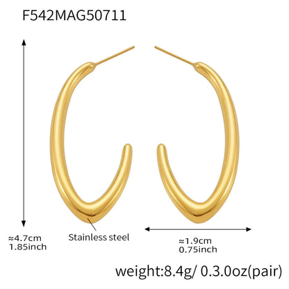 316L Stainless Steel High-Polished Minimalist Two-Tone C-Shape Hoop Earrings - Image 9