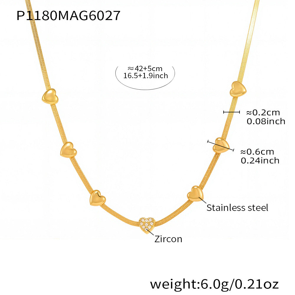 316L Stainless Steel High Polished Small Heart Zircon Multi-Layer Design 18K Gold Plated Collarbone Necklace - Image 10