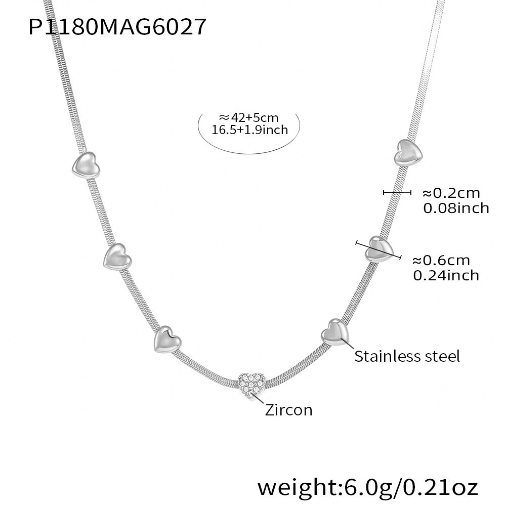 316L Stainless Steel High Polished Small Heart Zircon Multi-Layer Design 18K Gold Plated Collarbone Necklace - Image 7