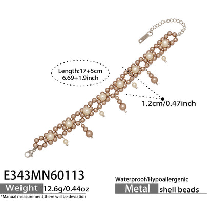 316L Stainless Steel High-Shine Shell Pearl Hand-Beaded Tassel Bracelet - Image 8