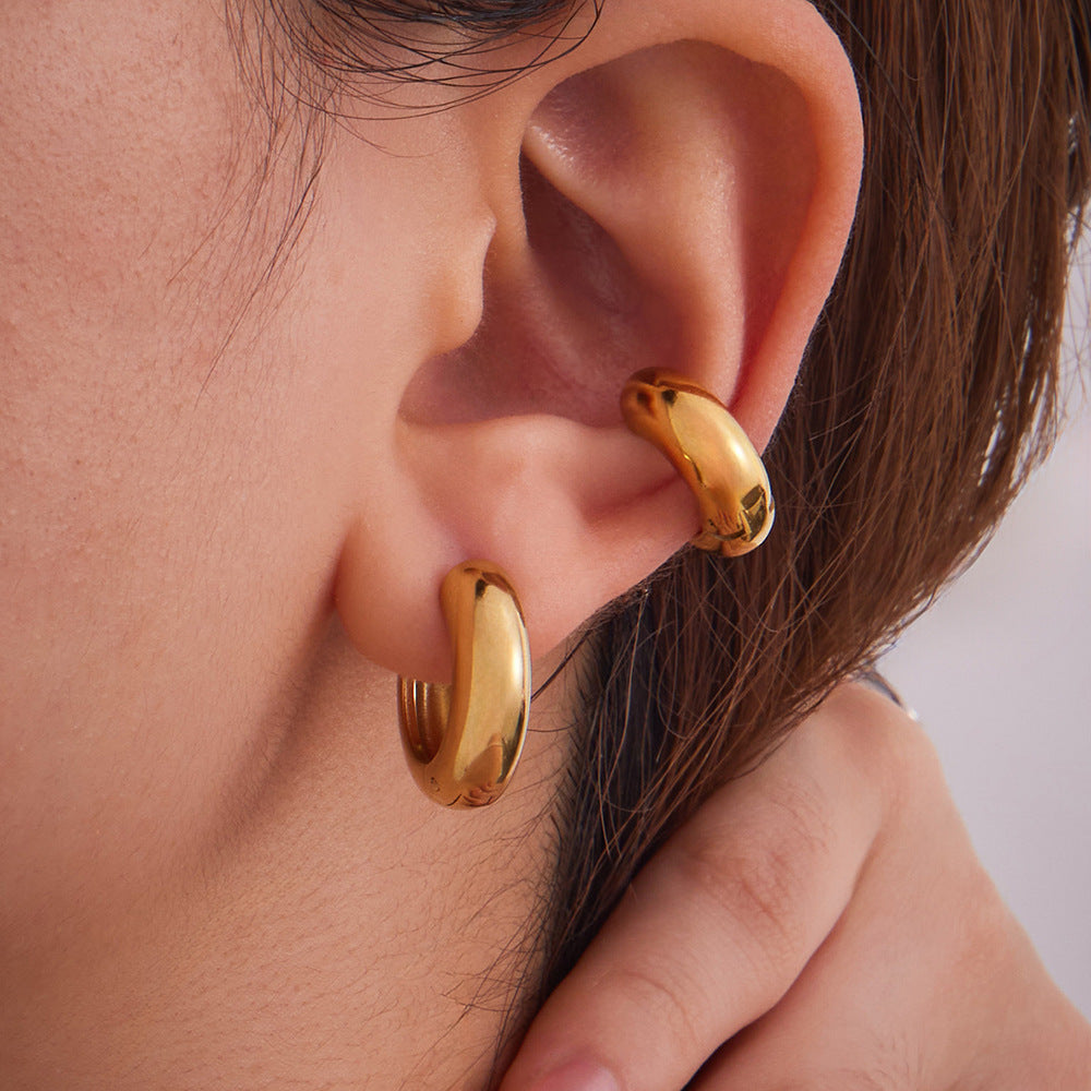 316L Stainless Steel Highly Polished 18K Gold Plated Hoop Huggie Earrings - Image 3