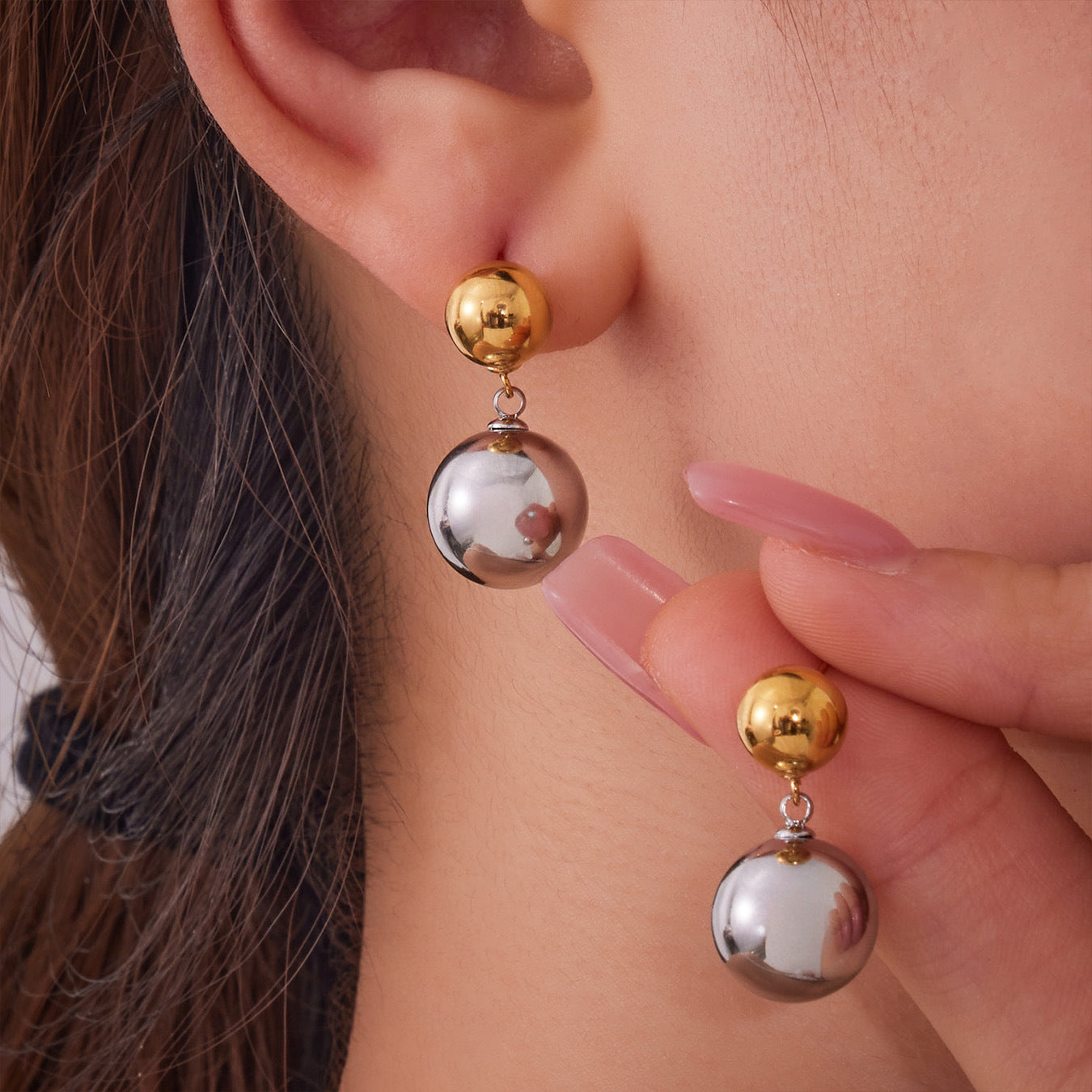 316L Stainless Steel Hollow Ball 18K Gold PVD Plated Earrings - Image 1