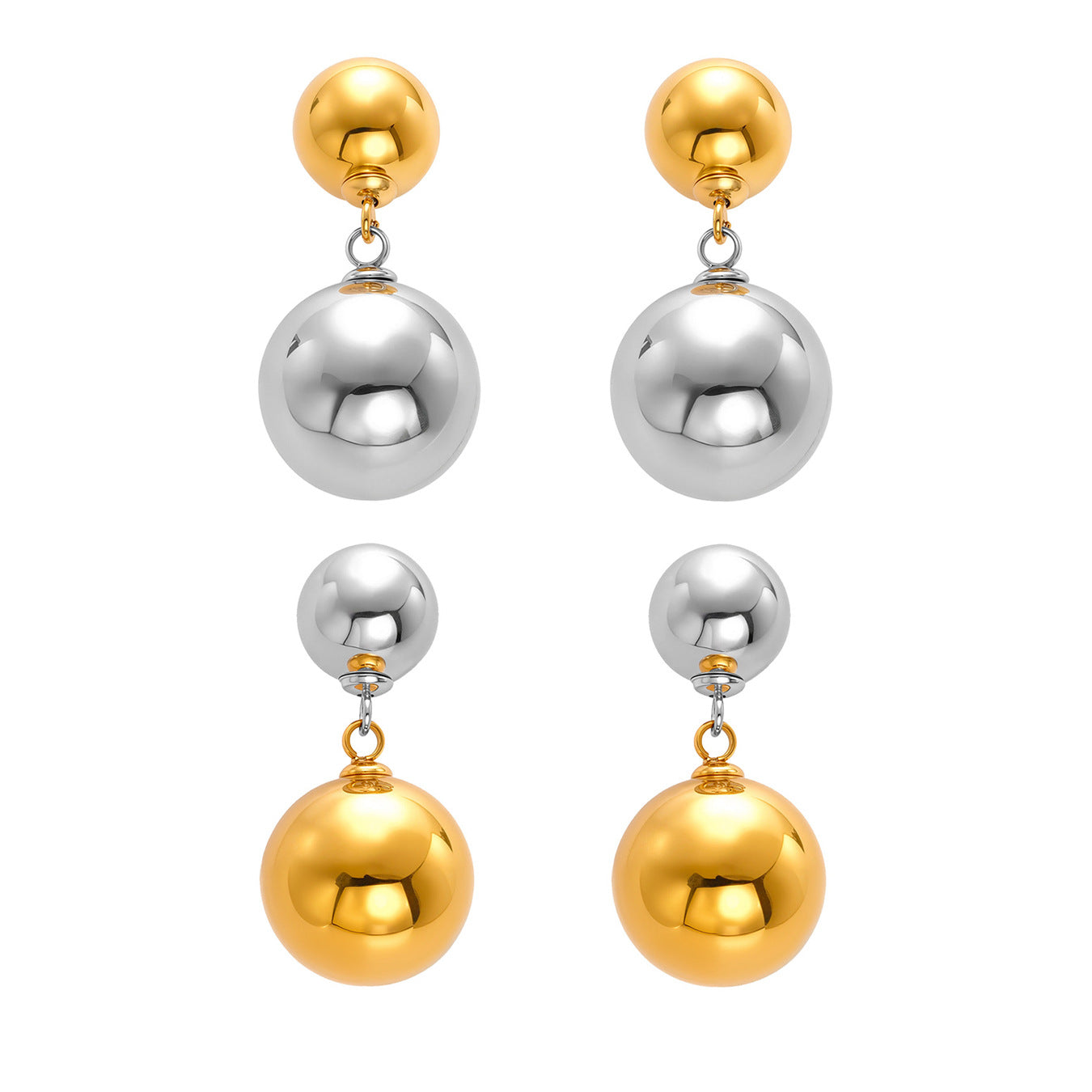 316L Stainless Steel Hollow Ball 18K Gold PVD Plated Earrings - Image 2