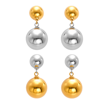 316L Stainless Steel Hollow Ball 18K Gold PVD Plated Earrings - Image 2