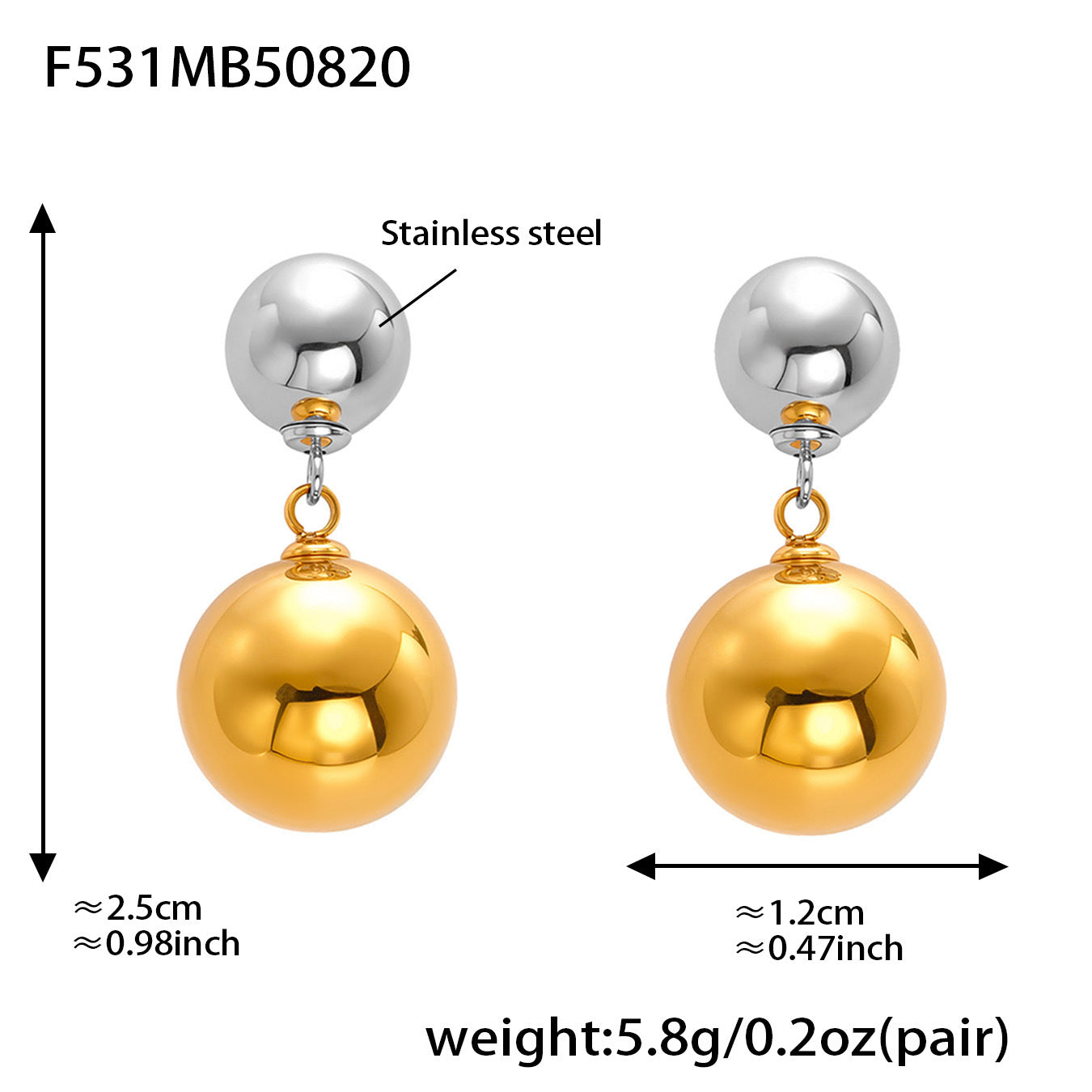 316L Stainless Steel Hollow Ball 18K Gold PVD Plated Earrings - Image 4