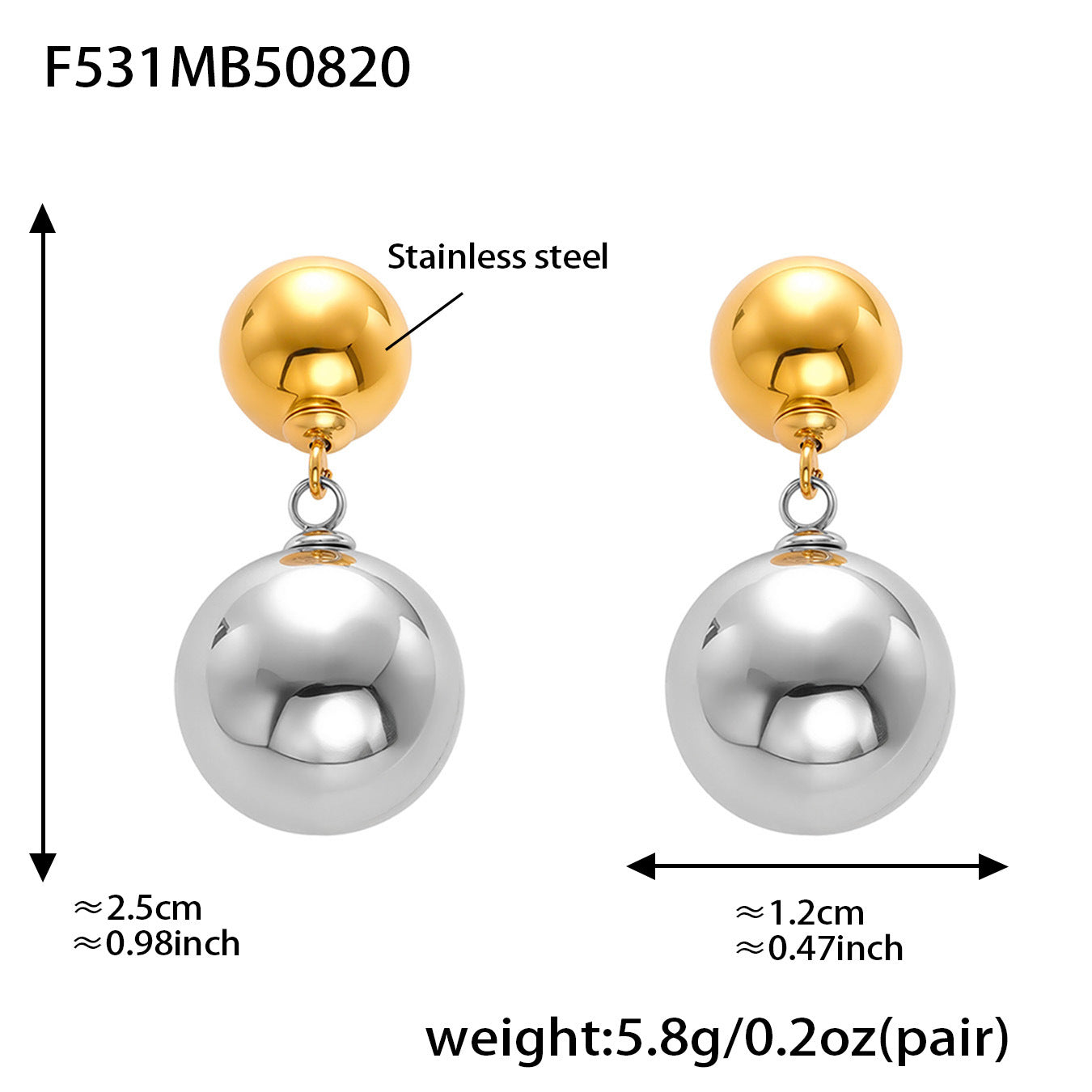316L Stainless Steel Hollow Ball 18K Gold PVD Plated Earrings - Image 5
