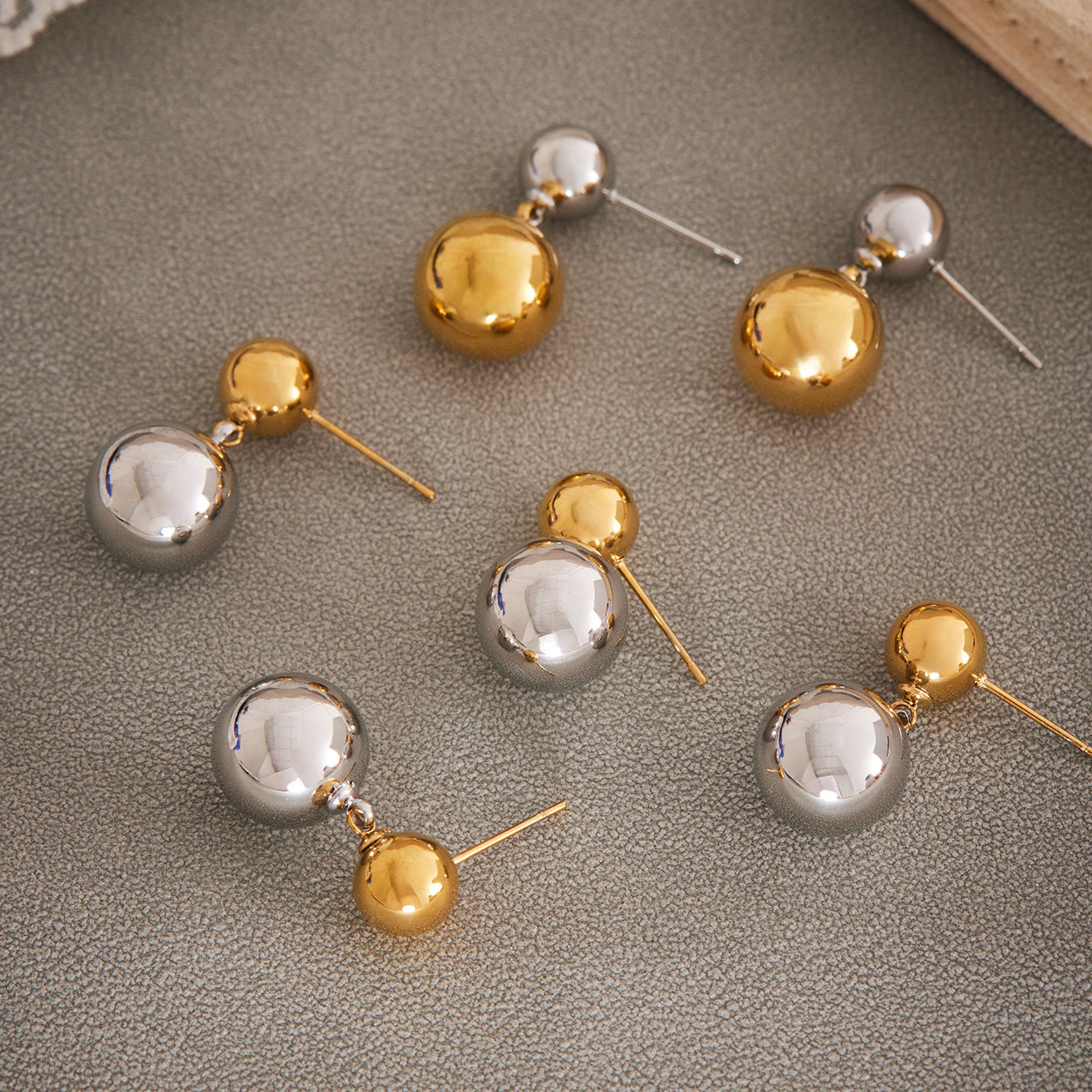 316L Stainless Steel Hollow Ball 18K Gold PVD Plated Earrings - Image 6