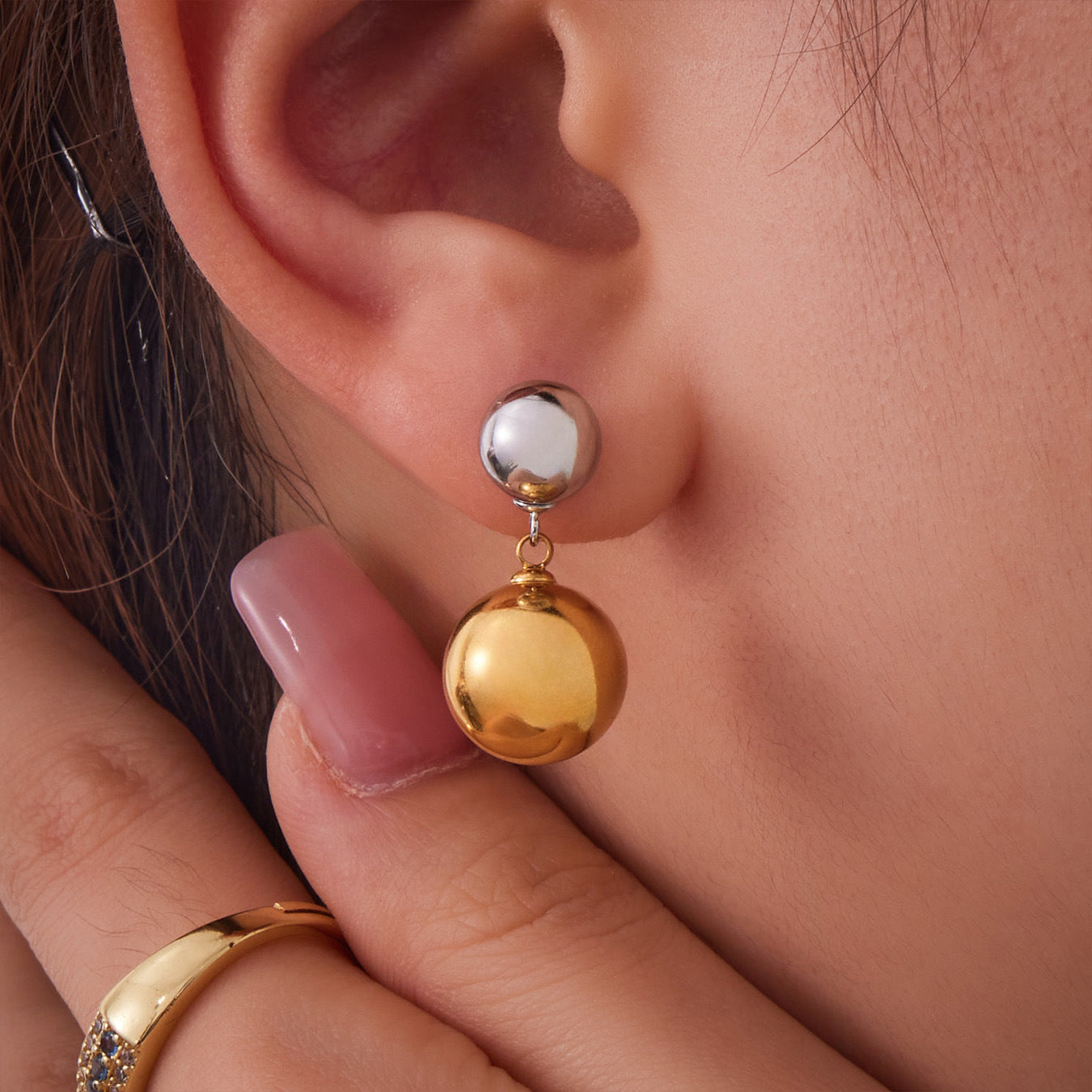 316L Stainless Steel Hollow Ball 18K Gold PVD Plated Earrings - Image 8