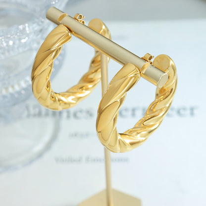 316L Stainless Steel Hollow C-Shape Twisted Hoop Earrings - Twisted Geometric Detail 10