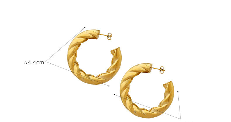 316L Stainless Steel Hollow C-Shape Twisted Hoop Earrings - Twisted Geometric Detail 3