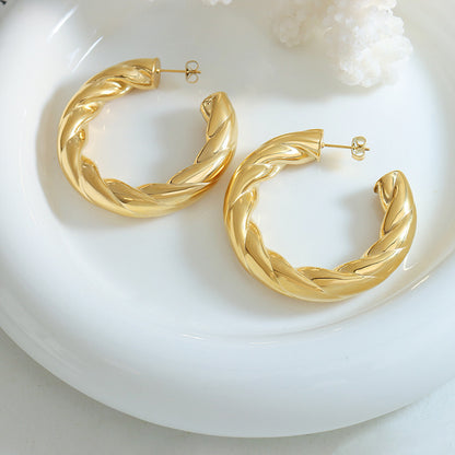 316L Stainless Steel Hollow C-Shape Twisted Hoop Earrings - Twisted Geometric Detail 8