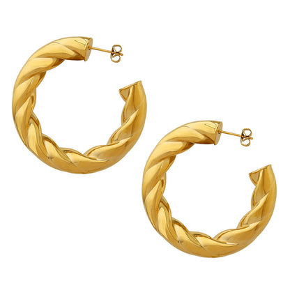 316L Stainless Steel Hollow C-Shape Twisted Hoop Earrings - Twisted Geometric Detail 9