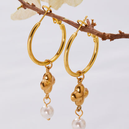 316L Stainless Steel Hollow Clover Charm Huggie Earrings - Image 1