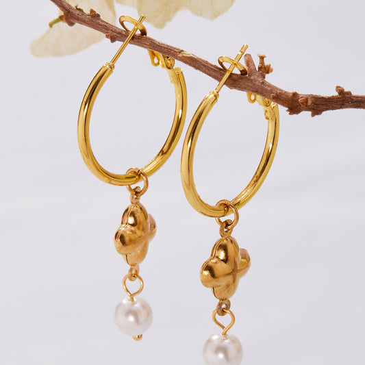 316L Stainless Steel Hollow Clover Charm Huggie Earrings - Image 1