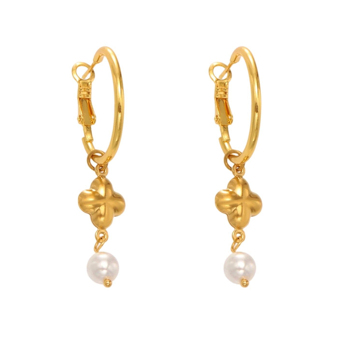 316L Stainless Steel Hollow Clover Charm Huggie Earrings - Image 3