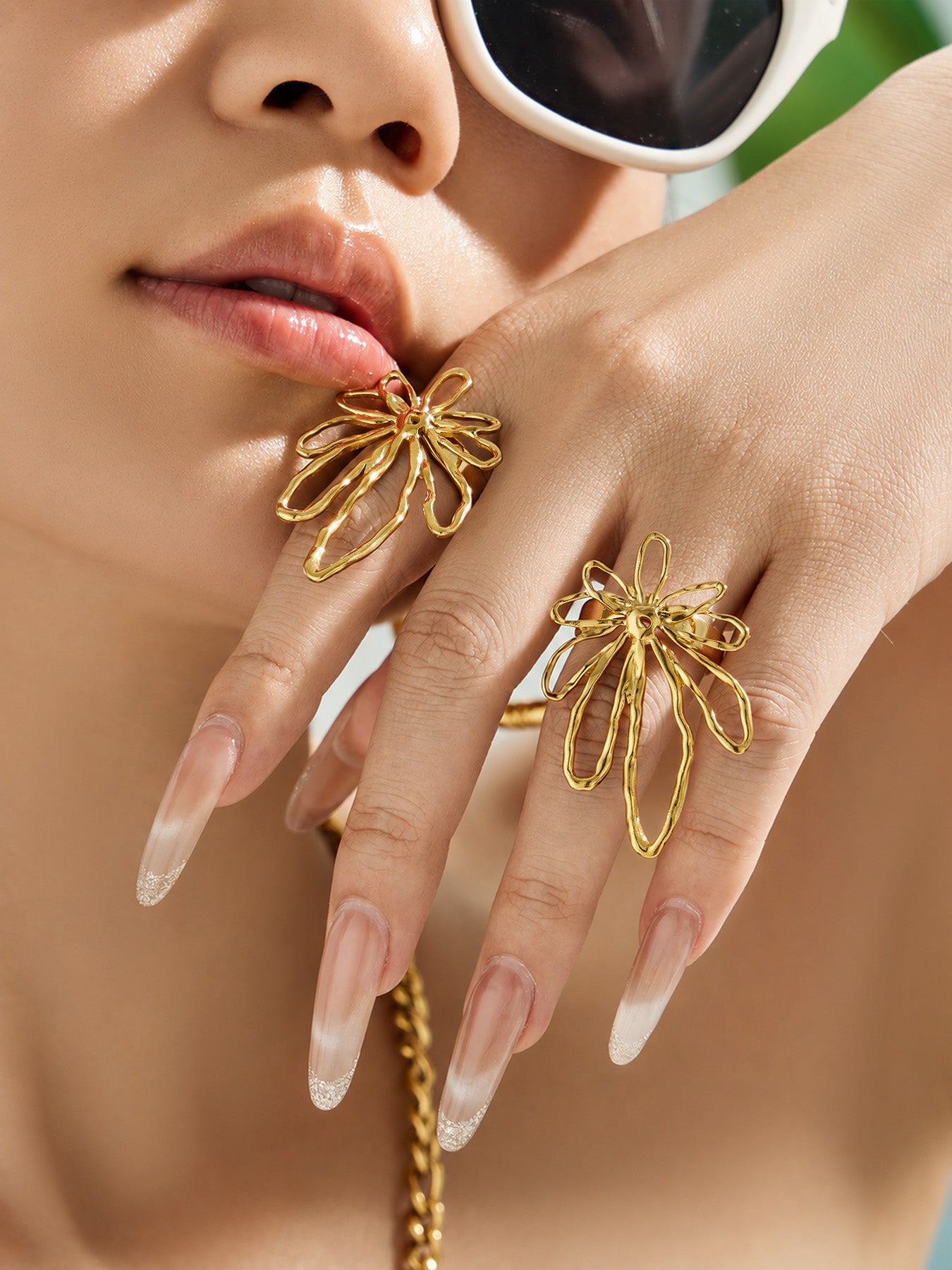 316L Stainless Steel 18K PVD Gold Hollow Flower Open Ring made with 316L stainless steel and 18K PVD gold finish for wholesale jewelry buyers - image 10