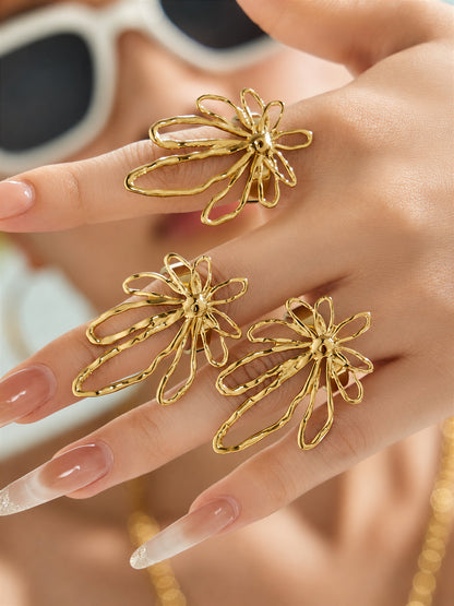 316L Stainless Steel 18K PVD Gold Hollow Flower Open Ring made with 316L stainless steel and 18K PVD gold finish for wholesale jewelry buyers - image 11