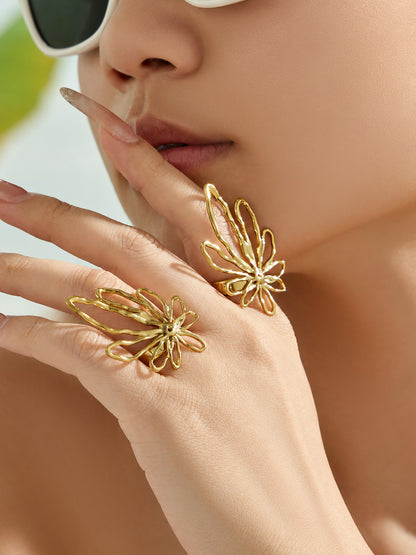 316L Stainless Steel 18K PVD Gold Hollow Flower Open Ring made with 316L stainless steel and 18K PVD gold finish for wholesale jewelry buyers - image 12
