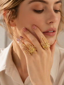 316L Stainless Steel 18K PVD Gold Hollow Flower Open Ring made with 316L stainless steel and 18K PVD gold finish for wholesale jewelry buyers - image 3
