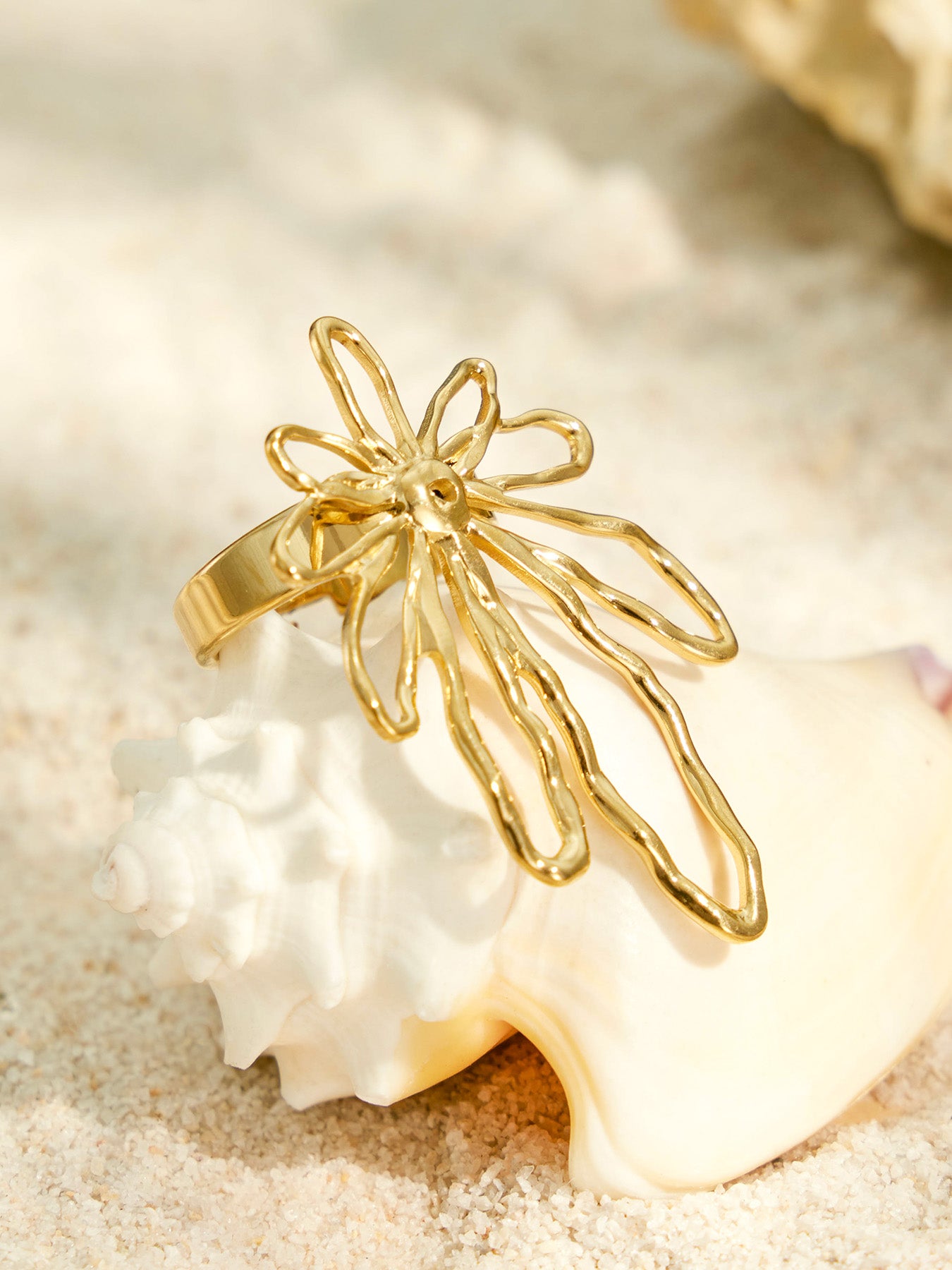 316L Stainless Steel 18K PVD Gold Hollow Flower Open Ring made with 316L stainless steel and 18K PVD gold finish for wholesale jewelry buyers - image 5