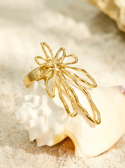 316L Stainless Steel 18K PVD Gold Hollow Flower Open Ring made with 316L stainless steel and 18K PVD gold finish for wholesale jewelry buyers - image 5