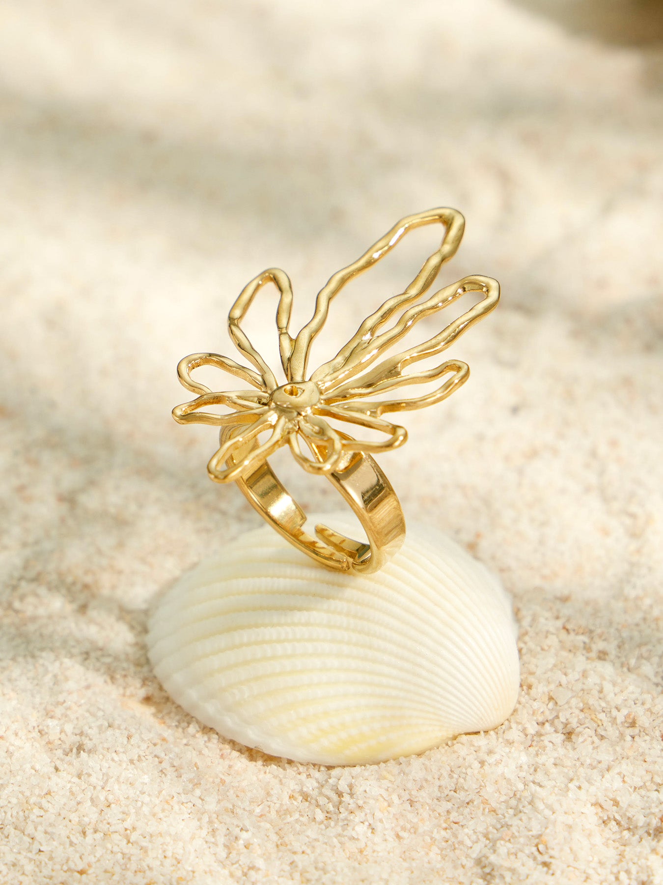 316L Stainless Steel 18K PVD Gold Hollow Flower Open Ring made with 316L stainless steel and 18K PVD gold finish for wholesale jewelry buyers - image 6