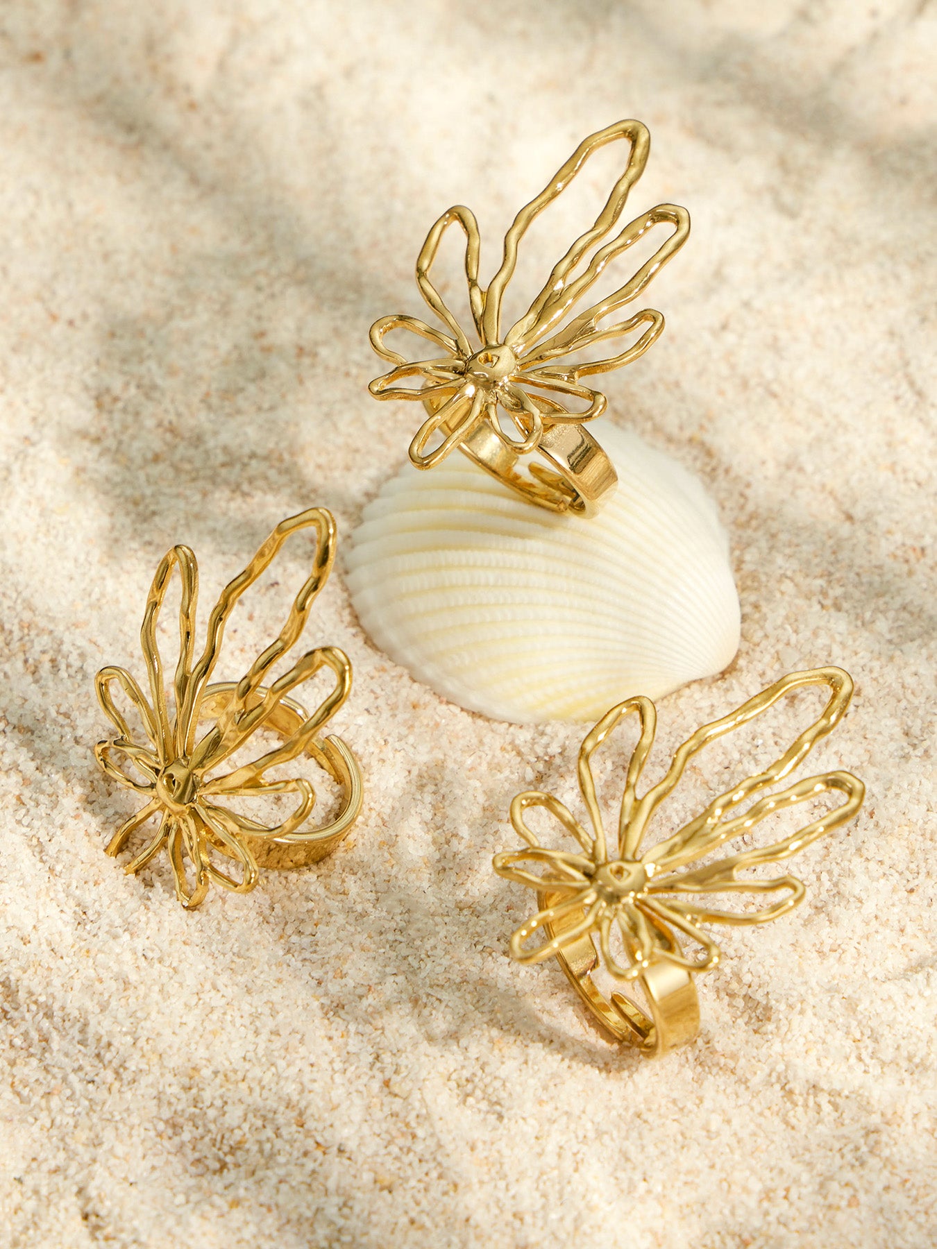 316L Stainless Steel 18K PVD Gold Hollow Flower Open Ring made with 316L stainless steel and 18K PVD gold finish for wholesale jewelry buyers - image 7