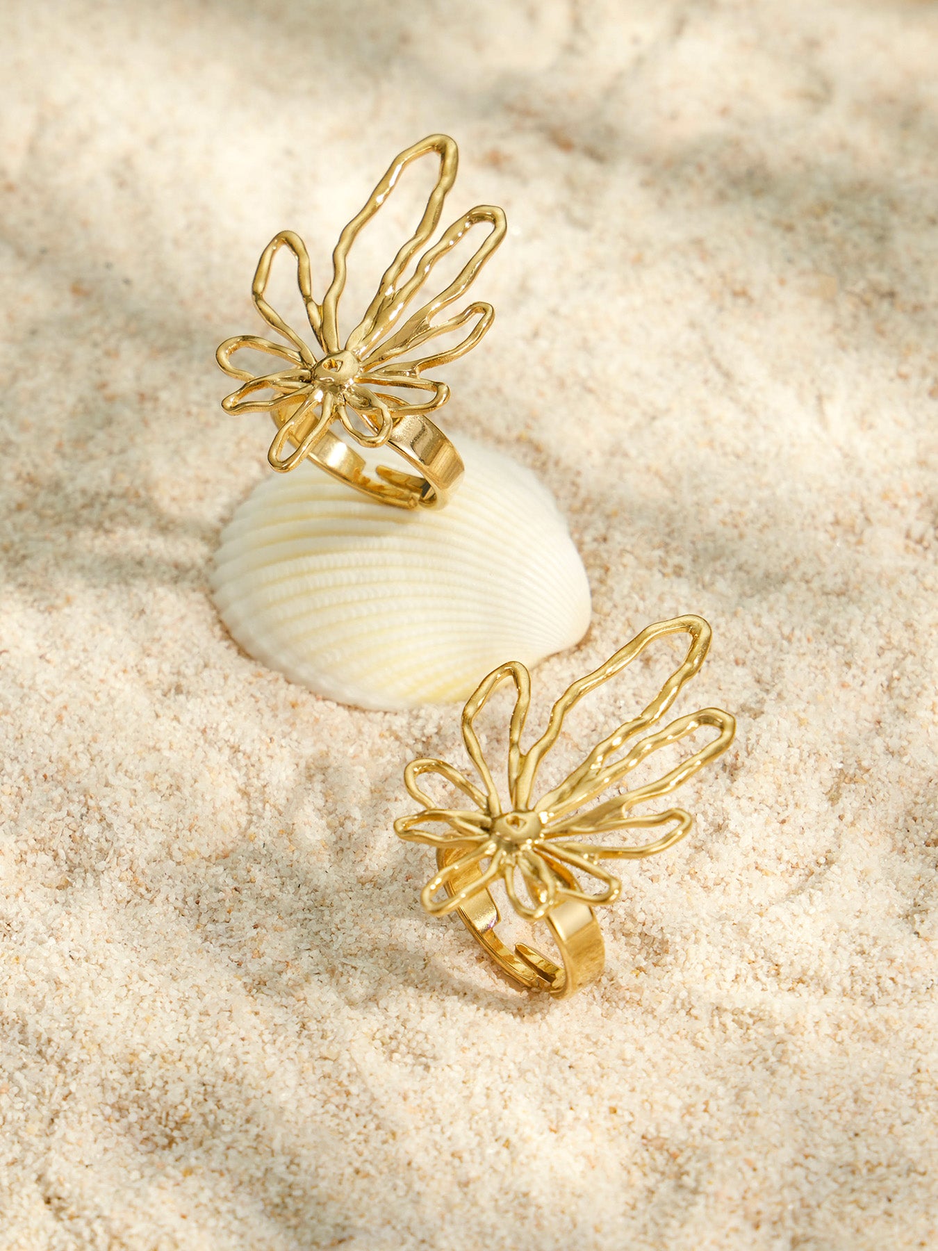 316L Stainless Steel 18K PVD Gold Hollow Flower Open Ring made with 316L stainless steel and 18K PVD gold finish for wholesale jewelry buyers - image 8