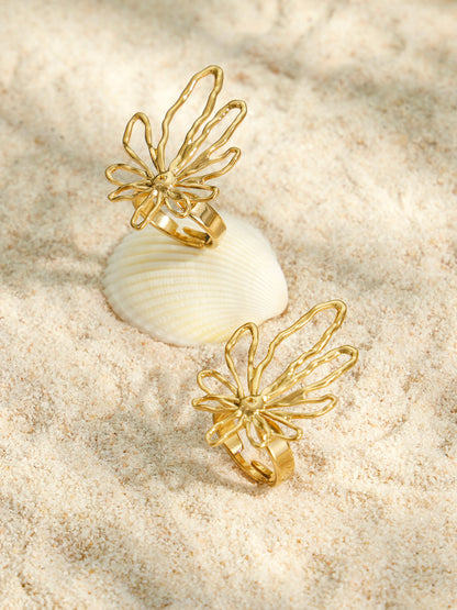 316L Stainless Steel 18K PVD Gold Hollow Flower Open Ring made with 316L stainless steel and 18K PVD gold finish for wholesale jewelry buyers - image 8