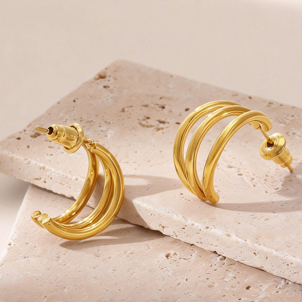 316L stainless steel gold hoop earrings product shot for B2B jewelry suppliers