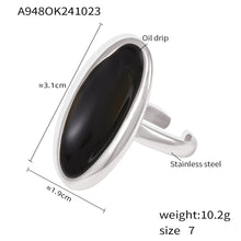 316L Stainless Steel Hypoallergenic Rings | Elegant Oval Open Design with Enamel Inlay - Oval Ring, Open Ring, Enamel Inlay, Minimalist, Elegant, Geometric Sensitive Skin Friendly - Detail 1
