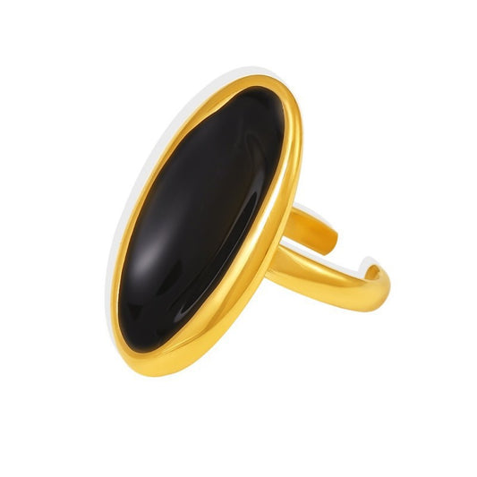 316L Stainless Steel Hypoallergenic Rings | Elegant Oval Open Design with Enamel Inlay - Oval Ring, Open Ring, Enamel Inlay, Minimalist, Elegant, Geometric Sensitive Skin Friendly - Detail 2