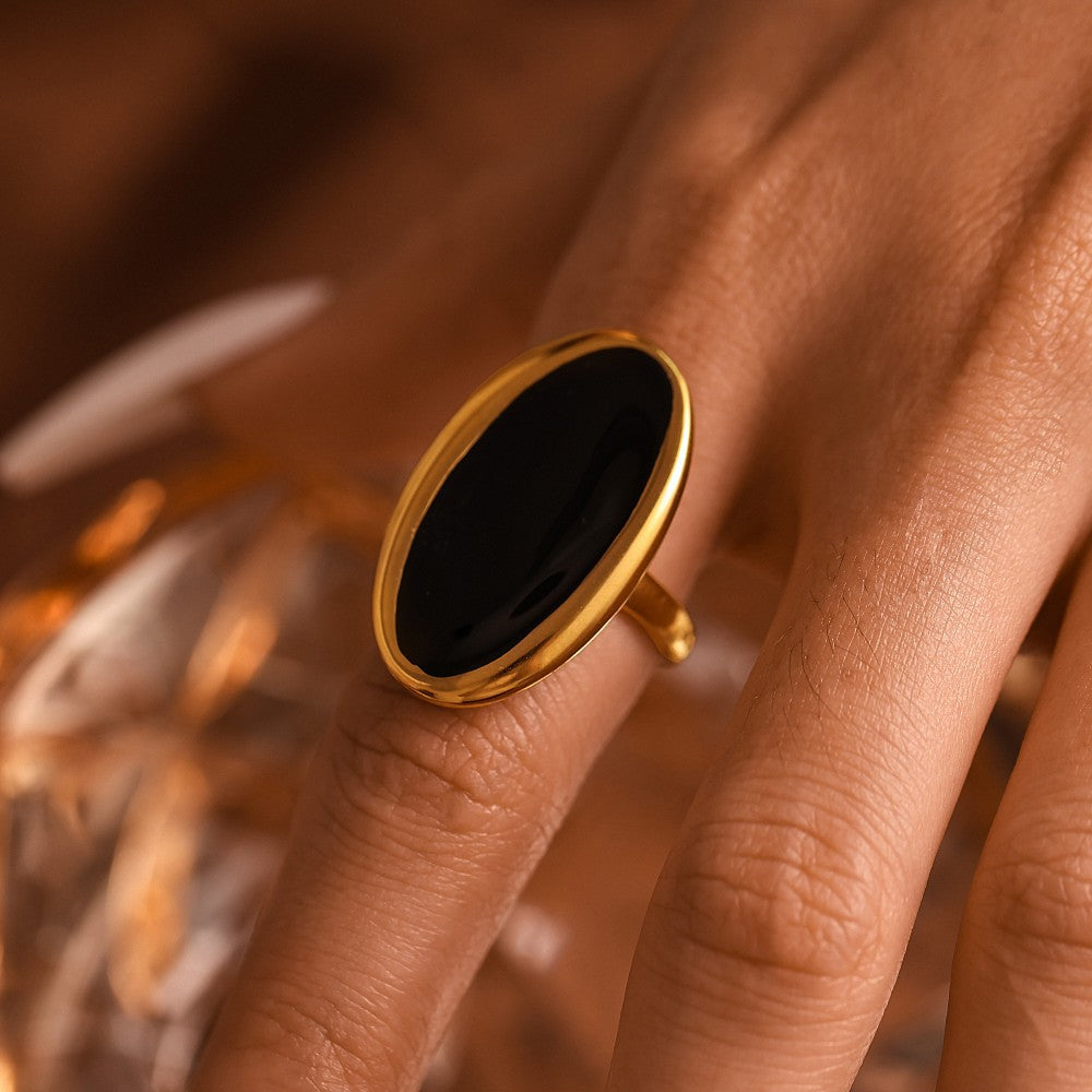 316L Stainless Steel Hypoallergenic Rings | Elegant Oval Open Design with Enamel Inlay - Oval Ring, Open Ring, Enamel Inlay, Minimalist, Elegant, Geometric Sensitive Skin Friendly - Detail 5