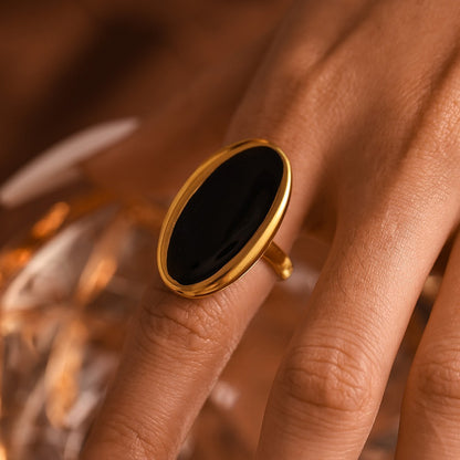 316L Stainless Steel Hypoallergenic Rings | Elegant Oval Open Design with Enamel Inlay - Oval Ring, Open Ring, Enamel Inlay, Minimalist, Elegant, Geometric Sensitive Skin Friendly - Detail 5