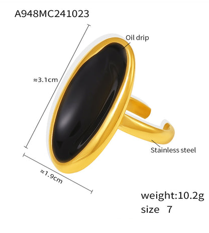 316L Stainless Steel Hypoallergenic Rings | Elegant Oval Open Design with Enamel Inlay - Oval Ring, Open Ring, Enamel Inlay, Minimalist, Elegant, Geometric Sensitive Skin Friendly - Detail 8