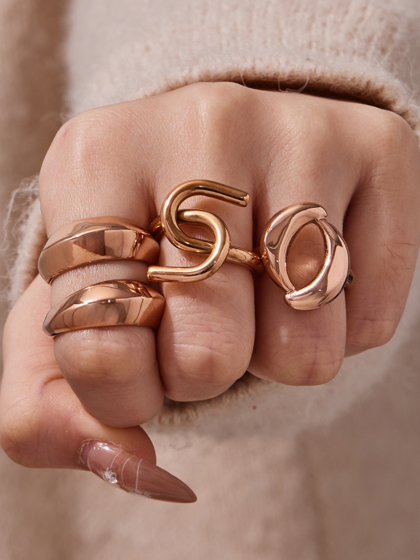 316L Stainless Steel Hypoallergenic Rings | Geometric Stackable Ring Set - Geometric Stackable Ring Set Minimalist Sensitive Skin Friendly - Detail 1