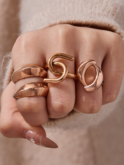 316L Stainless Steel Hypoallergenic Rings | Geometric Stackable Ring Set - Geometric Stackable Ring Set Minimalist Sensitive Skin Friendly - Detail 1