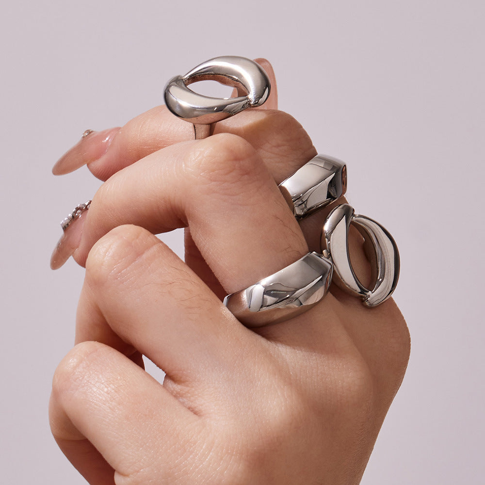 316L Stainless Steel Hypoallergenic Rings | Geometric Stackable Ring Set - Geometric Stackable Ring Set Minimalist Sensitive Skin Friendly - Detail 21