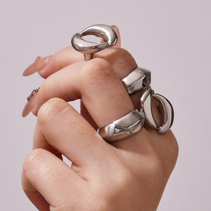 316L Stainless Steel Hypoallergenic Rings | Geometric Stackable Ring Set - Geometric Stackable Ring Set Minimalist Sensitive Skin Friendly - Detail 21