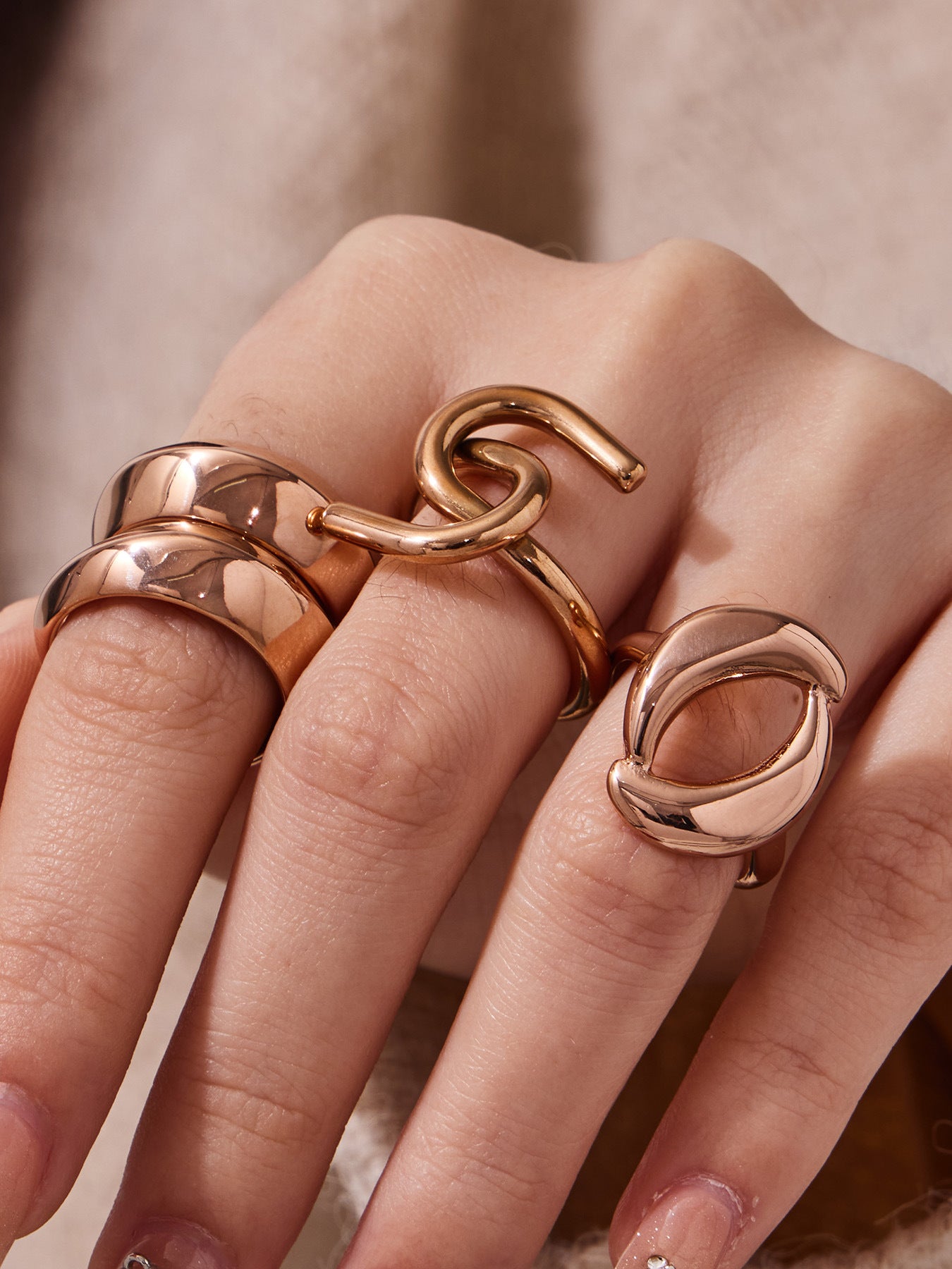 316L Stainless Steel Hypoallergenic Rings | Geometric Stackable Ring Set - Geometric Stackable Ring Set Minimalist Sensitive Skin Friendly - Detail 7