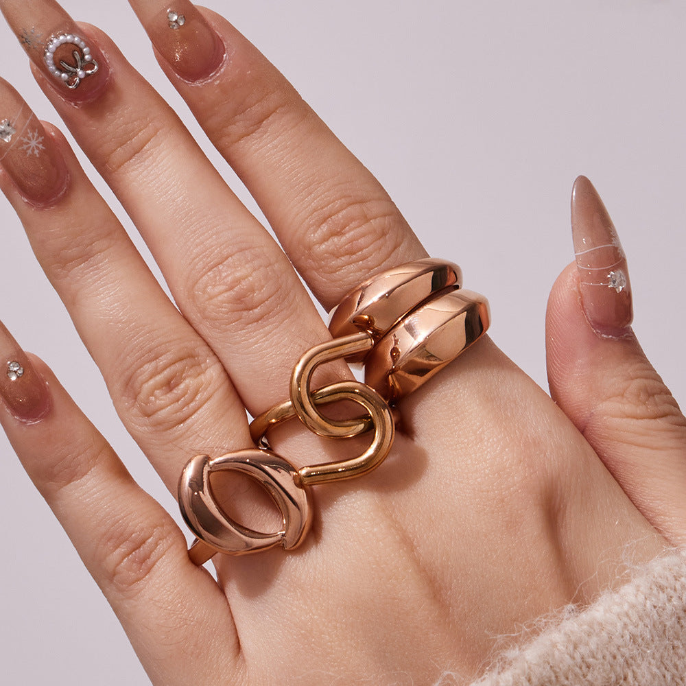 316L Stainless Steel Hypoallergenic Rings | Geometric Stackable Ring Set - Geometric Stackable Ring Set Minimalist Sensitive Skin Friendly - Detail 9