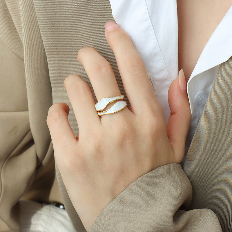 316L Stainless Steel Hypoallergenic Rings Irregular Open Ring with Blue & White Enamel - Irregular Open Ring Gold Enamel Ring Blue Enamel White Enamel Modern Design Minimalist Sensitive Skin Friendly - Detail 5