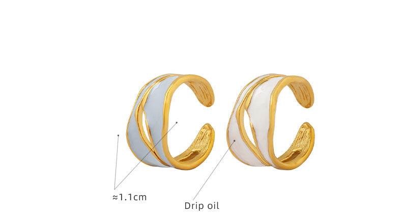 316L Stainless Steel Hypoallergenic Rings Irregular Open Ring with Blue & White Enamel - Irregular Open Ring Gold Enamel Ring Blue Enamel White Enamel Modern Design Minimalist Sensitive Skin Friendly - Detail 6