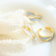 316L Stainless Steel Hypoallergenic Rings Irregular Open Ring with Blue & White Enamel - Irregular Open Ring Gold Enamel Ring Blue Enamel White Enamel Modern Design Minimalist Sensitive Skin Friendly - Detail 7